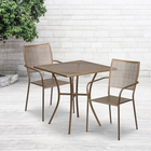 28'' Square Gold Indoor-Outdoor Steel Patio Table Set with 2 Square Back Chairs [CO-28SQ-02CHR2-GD-GG]-Set Includes Table and 2 Chairs