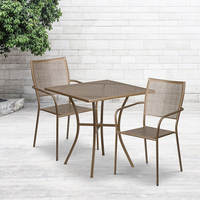 28'' Square Gold Indoor-Outdoor Steel Patio Table Set with 2 Square Back Chairs [CO-28SQ-02CHR2-GD-GG]-Set Includes Table and 2 Chairs