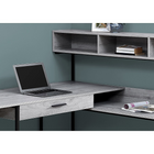 Monarch Specialties 7160 Computer Desk - Grey/Black Metal Corner-Desktop is divided into 2 segments with a large panel that overlaps the storage unit with hutch to create a smaller, lower worksurface and an additional storage cubby