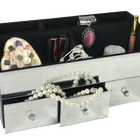 Elegance Mirrored Jewelry Organizer With 3 Drawers And 5 Compartments-A diamond shape glass drawer knob adds the elegance touch to the space.