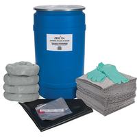 Zenith Safety 30-Gallon Shop Spill Kits, Universal, With Polyethylene Drum-Contents: 50 Sorbent Pads (15" x 17"), 4 Sorbent Socks (3" x 48"), 1 Drain Cover (36" x 36"), 1 Repair Putty (4 oz.), 2 Pairs Nitrile Gloves, 2XL (11) , 5 Disposal Bags (26" x 36")