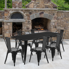 Flash Furniture – Table rectangulaire de 31,5x63po en métal noir/6 chaises empilables, intérieur/extérieur (ET-CT005-6-30-BK-GG)-Acier galvanisé, métal, caoutchouc