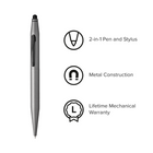 Cross Tech2 Metallic Lacquer with Glossy Black Dual-Function Ballpoint Pen with Stylus - Titanium Gray-Attached 6mm stylus at the top