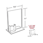 Azar Displays 11" x 8.5" Vertical Double Sided Stand Up Acrylic Sign Holder with Brochure Pocket, 10 Pack (252045)-Brochure holder dimensions: 4"H x 4-1/8"W x 1-1/4"D