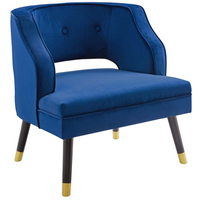 Modway - Traipse Bouton à dos ouvert touffé Performance Velvet Fauteuil - Marine-Fauteuil d’accoudoir moderne pour salon
