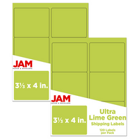 JAM Paper Mailing Address Labels - 3 1/3 x 4 - Ultra Lime Green - 2 sets of 120-9.6 ounce