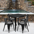Flash Furniture – Table carrée en métal 31,5 po et 4 chaises à accoudoirs, int/ext, noir (ET-CT002-4-70-BK-GG)-Acier galvanisé, métal, caoutchouc