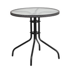 Flash Furniture 28" Round Tempered Glass Metal Table with Grey Rattan Edging-Top Size: 28" Round