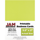 JAM Paper Cartes professionnelles double face imprimables, 2 x 3,5 po, Bright Hue, vert lime, paq./500 (22128340g)-Dimensions : 3,5 po x 2 po