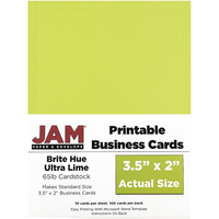 JAM Paper Cartes professionnelles double face imprimables, 2 x 3,5 po, Bright Hue, vert lime, paq./500 (22128340g)-Dimensions : 3,5 po x 2 po