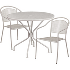 35.25'' Round Light Grey Indoor-Outdoor Steel Patio Table Set with 2 Round Back Chairs [CO-35RD-03CHR2-SIL-GG]-Light Grey Powder Coat Finish