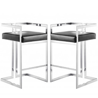 Plata Decor - Harvey II Tabourets - Chrome / Noir - paquet de 2-Tabouret de comptoir