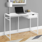 Monarch Specialties 7570 42" Computer Desk - White/White Metal-Slender metal frame in a white finish provides stability and matches the white laminate panels
