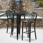 Ensemble de table bar ronde en métal noir avec 2 tabourets à dos lattes verticales, int/ext, 24 po [CH-51080BH-2-30VRT-BK-GG]-24 larg. x 24 prof. x 41 haut. (po)
