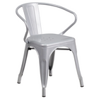 Ensemble avec table ronde en métal argenté et 2 sièges à bras ajourés, intérieur/extérieur, 24 po (CH-51080TH-2-18ARM-SIL-GG)-4
