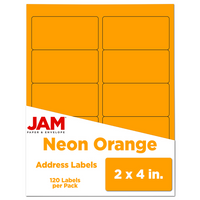 JAM Paper - Étiquette d'adresse laser/jet d'encre - 2 po x 4 po - Orange fluo fluo - Paquet de 120-Emballage anglais seulement