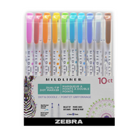 Zebra - Surligneur à double pointe - point et puce, Pointe fine - Couleurs assorties - Paquet de 10-Double pointe – point et puce
