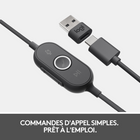 Logitech Zone 750 Casque Filaire On-Ear avec micro anti-bruit avancé-Contrôles simples du casque du bout des doigts dont le volume, le mute, répondre à un appel, terminer ou rejeter un appel ; ainsi que jouer ou mettre la musique en pause