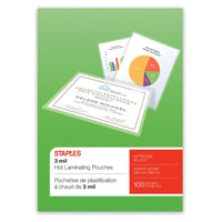 Staples - Pochettes de plastification HeatSeal, format lettre, 3 mil, paquet de 100-Pochettes de plastification de format lettre pour la protection de documents