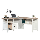 Sauder 59"W La Collection August Hill Bureau en L - Finition Soft White-  Étagère inférieure pour du rangement supplémentaire