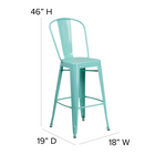 Tabouret de bar de qualité commerciale, de 30 po avec dossier en métal vert menthe pour l'intérieur et l'extérieur-Conception légère
