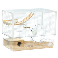 PawHut - Cage pour Hamsters et Gerbilles - Blanc-Le design à 3 niveaux offre beaucoup d'espace