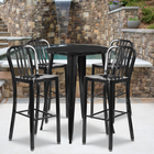 Ensemble de table de bar ronde en métal noir avec 4 tabourets à dos lattes verticales, int/ext, 30 po [CH-51090BH-4-30VRT-BK-GG]-30 larg. x 30 prof. x 41 haut. (po)