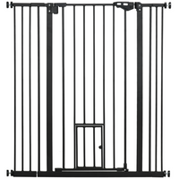 PawHut 41" Pet Gate with Walk Through Door - Black-Double locking system ensures your pet is secured in a place and provide maximum safety