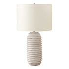 Monarch Specialties 28" H Transitional Table Lamp - Cream Resin / Ivory / Cream Shade-Brighten up any office, living room, or bedroom with this stylish, textured 28"h table lamp with a distressed cream resin base in a ridged, elongated beehive design, and chic ivory linen fabric drum shade topped with a grey wood finial