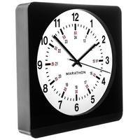 Marathon – Horloge murale surdimensionnée analogique avec veilleuse auto, boîtier noir, cadran blanc-La veilleuse s'allume automatiquement lorsque les lumières sont éteintes (panneau solaire pour la détection de nuit)