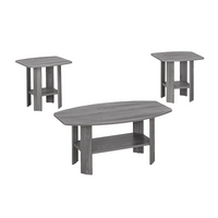 Monarch Specialties 7925P Table Set - 3Pcs Set/Grey-Coffee Table : 16 x 36 x 22 End Table : 20 x 20 x 20