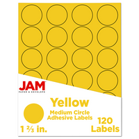 JAM Paper - Joints d'autocollants pour étiquettes circulaires - 1 2/3 po de diamètre - Jaune - Paquet de 120-Emballage anglais seulement