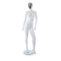 Mannequin abstrait femme adulte avec base en verre Can-Bramar, 70 po de hauteur, corps blanc brillant et visage argent (RPFF-1)-Bras tendus pour faciliter l’habillage