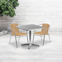 Flash Furniture 31.5'' Square Aluminum Indoor-Outdoor Table with 2 Beige Rattan Chairs (TLH-ALUM-32SQ-020BGECHR2-GG)-Aluminum, Plastic, Rattan, Stainless Steel