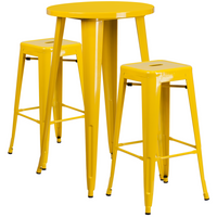 Ensemble de table de bar ronde en métal jaune avec 2 tabourets carrés, intérieur/extérieur, 24 po (CH-51080BH-2-30SQST-YL-GG)-Ensembles pour l’intérieur et l’extérieur
