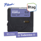 Brother - BTAGF35 Ruban non laminé violet avec texte blanc authentique pour étiqueteuse P-touch, 12 mm (L) x 4 m (l)-Btag + P-touch = une équipe créative du tonnerre. Utilisez les rubans d’étiquettes non laminées Btag de 12 mm conçus spécialement pour les étiqueteuses P-touch PT-N10, PT-N20 et PT-N25BT de Brother.