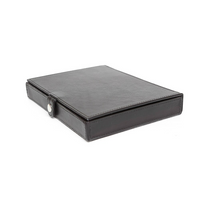Ashlin Avellino Eight-Pen Box with Flap and Button – Black-You can hold up to eight pens in this pen box. Perfectly designed for the executive desk. Elegant and memorable gift for the new executive, new graduate or pen connoisseur