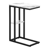 Monarch Specialties - 3675 Table D'Appoint - 25 po H/Marbre Blanc/Metal Noir-Table d'appoint en forme de C avec une base qui peut glisser sous les canapes pour plus de commodite