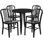 Table ronde de 30 po en métal avec 4 chaises à dossier à lattes verticales, int./ext., noir (CH-51090TH-4-18VRT-BK-GG)-Table à café en métal
