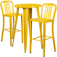 24'' Round Yellow Metal Indoor-Outdoor Bar Table Set with 2 Vertical Slat Back Barstools [CH-51080BH-2-30VRT-YL-GG]-Round Metal Bar Set