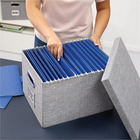 Boîte de rangement pliable en tissu Bankers Box avec un couvercle - boîte à dossiers suspendus grise avec poignée - lettre/légal-Assemblage rapide et facile FastFold
