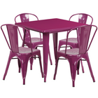 Table carrée en métal 31,5 po et 4 chaises empilables, intérieur/extérieur, violet [ET-CT002-4-30-PUR-GG]-Table à café en métal