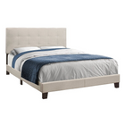 Monarch Specialties - 5921Q Lit Queen - Tissus Beige-Cadre de lit de à profil bas dans un magnifique tissu aspect lin beige - la tête de lit rembourrée est dotée d'un élégant design capitonné.