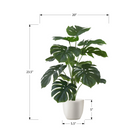 Monarch Specialties - Plante Artificielle - 24 po H - Monstera - Mis En Pot - Touche Réelle - Feuilles Vertes - Pot Blanc-Aucun entretien, arrosage ou conditions d'éclairage particulières ne sont nécessaires pour un placement polyvalent dans n'importe quelle pièce