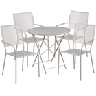 Table de jardin ronde et pliable 30 po en acier gris pâle/4 chaises, dossier carré, intérieur/extérieur [CO-30RDF-02CHR4-SIL-GG]-Revêtement thermolaqué gris