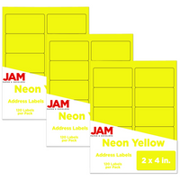 JAM Paper – Étiquettes d'adresses postales, 2 po x 4 po, jaune fluo, 3 paquets de 120-Dimensions : 2 po x 4 po