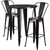 Table de bar ronde de 30 po en métal avec 2 tabourets à café, intérieur/extérieur, noir antique/or [CH-51090BH-2-30CAFE-BQ-GG]-Table de bar à café en métal