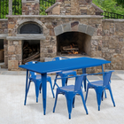 Flash Furniture – Table rectangulaire de 31,5 x 63 po en métal bleu et 4 fauteuils, intérieur/extérieur (ET-CT005-4-70-BL-GG)-Acier galvanisé, métal, caoutchouc
