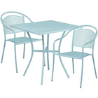 Table de jardin carrée de 28 po en acier bleu ciel et 2 chaises au dossier rond, intérieur/extérieur [CO-28SQ-03CHR2-SKY-GG]-Revêtement thermolaqué bleu ciel