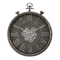 Monarch Specialties Clocks 24" Round Wall Clock - Grey -Sophisticated, vintage, pocket-watch style 24" round wall clock with a moving gear mechanism in rustic grey finish suitable for transitional style decors